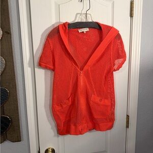 Jones New York Orange Mesh Snap Top